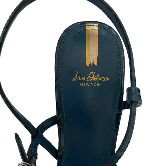 SAM EDELMAN Heels Kit Slingback Block Heel Sandal Wild Indigo Croc Embossed - Picture 5 of 6